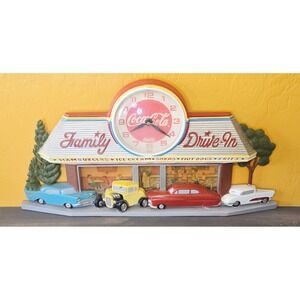 Coca-Cola Family Drive-In Wall Clock Vintage Burwood Products Retro 1988 WORKS